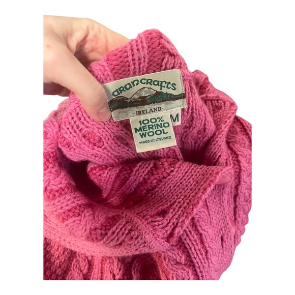 Aran Crafts Irish Merino Wool Pink Cable Knit Cardigan M EUC - Picture 5 of 6